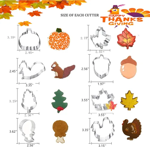 Miniatura 2 de Cortadores de galletas de Acción de Gracias, 8 piezas de hojas de otoño, juego de cortador de galletas de pavo, calabaza, hoja de arce, roble, maíz