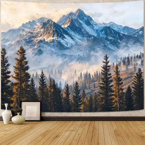 Miniatura 11 de Zussun Tapiz de Bosque Natural de Montaña Tapiz Verde de Pino Luz Solar Selva para Dormitorio Estético Planta Paisaje de Montaña Tapices Pequeños
