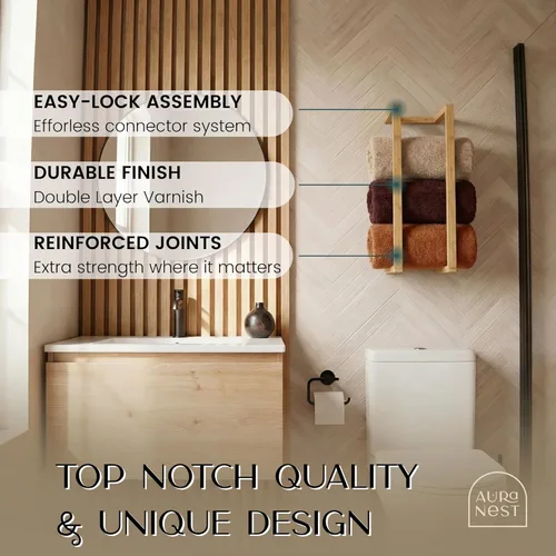 Miniatura 4 de Toalleros de bambú – Toallero vertical de madera de bambú accesorios de baño, almacenamiento, toallero de pared para toallas enrolladas para muebles