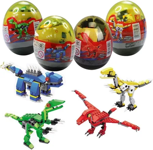 Anditoy Paquete de 4 juguetes de bloques de construcción de dinosaurios en huevos gigantes para niños y niñas, rellenos de cesta de Pascua, regalos