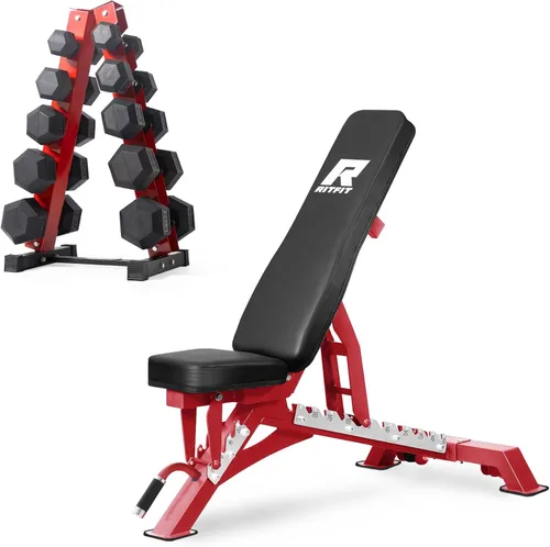 Miniatura 33 de RitFit Juego de mancuernas hexagonales con revestimiento de goma de 5 a 780 libras con estante para gimnasio en casa, entrenamiento de fuerza