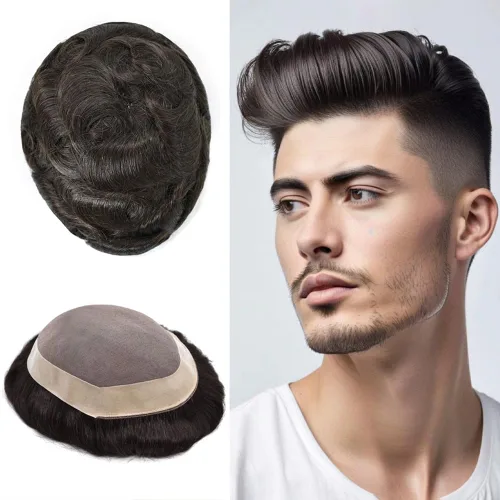Miniatura 69 de FACE MIRACLE - Pelucas de cabello humano real para hombre, con revestimiento de poliéster, prótesis de cabello masculino, 8 x 11, 1#, negro
