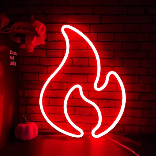 Letrero de neón de llama, letrero de luz LED para decoración de pared, luz colgante en forma de llamas, USB o batería para habitación de niños,