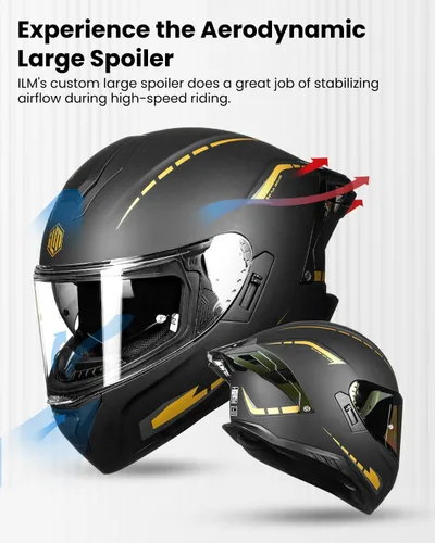Miniatura 5 de ILM Cascos de motocicleta de cara completa para adultos, hombres y mujeres, doble visera Powersports Motorbike Street Racing 619 (negro dorado, S)