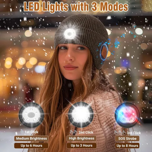 Miniatura 33 de Gorro Bluetooth con auriculares ligeros e inalámbricos, micrófono integrado y altavoces estéreo mejorados con música