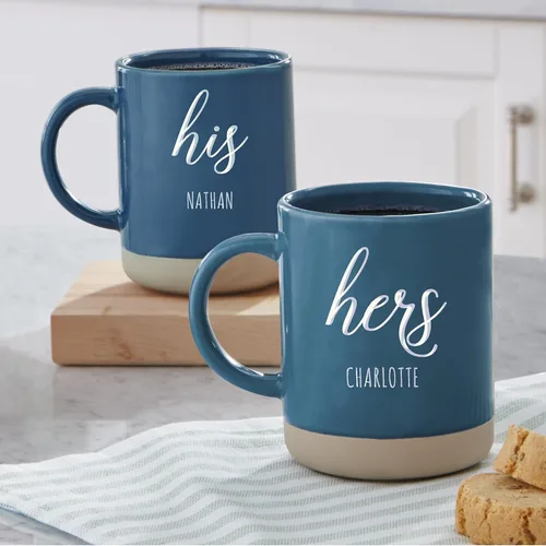 Miniatura 2 de Let's Make Memories Juego de 2 tazas de gres personalizadas, para el día de San Valentín, para parejas, para bodas, aniversarios, color azul, diseño