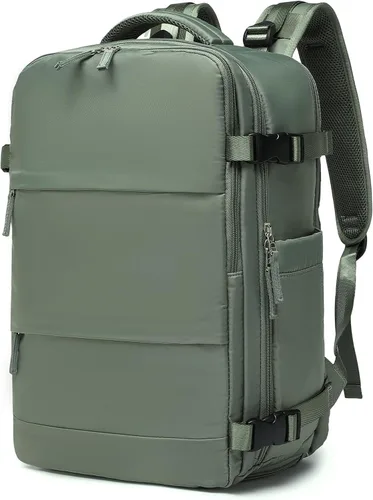 Somago Mochila de viaje con 3 compartimentos grandes, aprobada por aerolíneas, mochila de mano casual, para portátiles de hasta 16 pulgadas, Verde