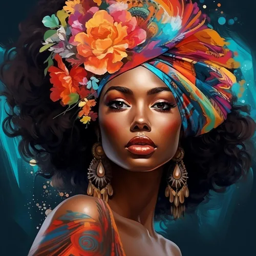 Bimkole Kits de pintura de diamantes 5D, turbante de flores, mujer, taladro completo, mujer africana, juego de bordado de diamantes de imitación,