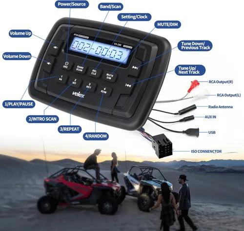 Miniatura 3 de Velex Powersport Radio estéreo marina AM FM sintonizador estéreo 4 x 45 W Bluetooth Streaming UTV ATV