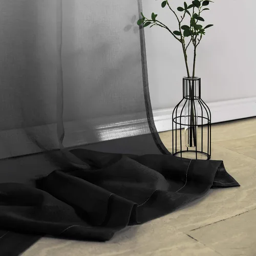Miniatura 7 de KOUFALL - Cortinas negras de 63 pulgadas de largo para dormitorio, juego de 2 paneles con ojales, cortinas semitransparentes de imitación de lino