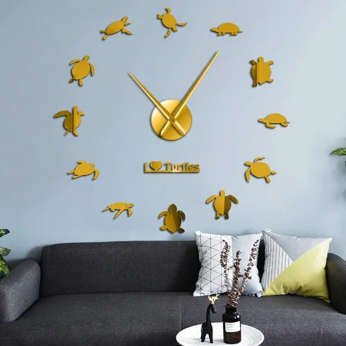 Miniatura 11 de The Geeky Days I Love Turtles DIY Sticker Wall Art - Reloj de pared gigante decorativo, silueta de tortugas marinas, decoración de playa, animales