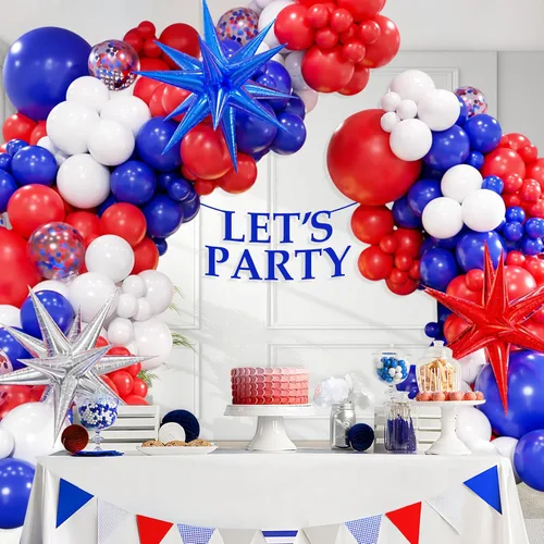 Miniatura 8 de Kit de arco de guirnalda de globos rojos, blancos y azules, 5, 10, 12, 18 pulgadas, globos de látex de confeti rojo, blanco y azul