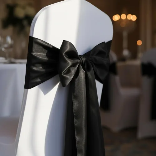 Miniatura 3 de Bandas de satén para silla, lazos para silla, sillas con lazo para decoración de bodas, banquetes y fiestas (10, negro)