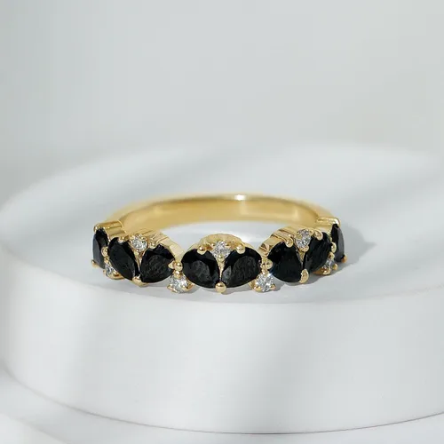 Miniatura 3 de Anillo de banda de media eternidad con diamantes de ónix negro certificado, calidad AAA, anillo de piedra natal de diciembre (listo para regalar)