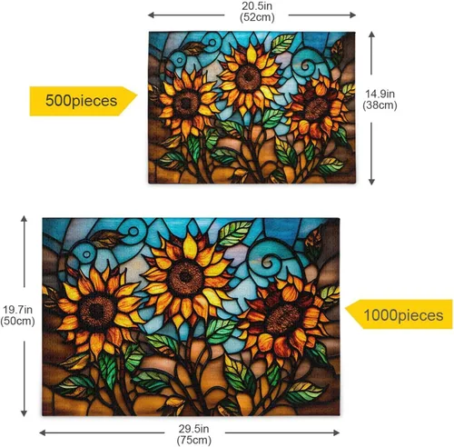 Miniatura 5 de Rompecabezas de girasol de estilo retro, material compuesto de madera de papel Zcon bolsa de almacenamiento e imagen de referencia fácil de resolver