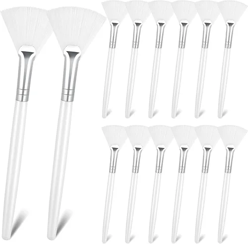 Patelai Aplicador de pinceles de abanico de 14 piezas, cepillos de máscara para herramientas de maquillaje facial para cosméticos faciales (blanco)
