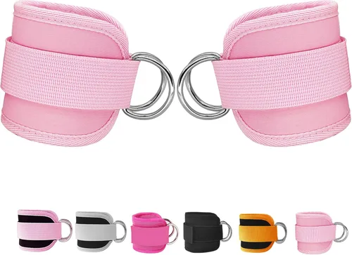Miniatura 25 de Correas de tobillo de fitness para máquinas de cable, paquete de 2, cómodas y ajustables, puños de tobillo y muñeca acolchados, correas para piernas