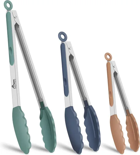 Miniatura 28 de HOTEC Pinzas de Cocina Premium de Acero Inoxidable con Bloqueo con Puntas de Silicona, Juego de 2-9" y 12" Gris Claro Paquete de 2: gris claro