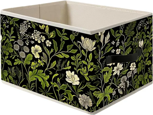 Miniatura 11 de Caja de Almacenamiento Floral Rústica Azul y Blanca con Asas, Canasta Organizadora Plegable Botánica de Flores Grandmillennial Caja de Juguetes