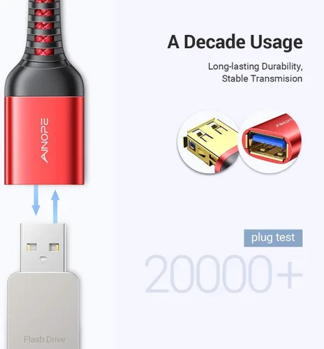 Miniatura 4 de AINOPE Cable de extensión USB, extensor USB, cable de extensión USB 3.0, cable macho a hembra, cable de alta transferencia de datos, compatible