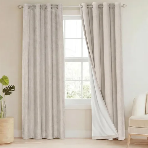 Miniatura 143 de Primitive - Cortinas opacas 100 % de lino texturizado natural para dormitorio, sala de estar, cortinas para ahorra energía, tela de arpillera