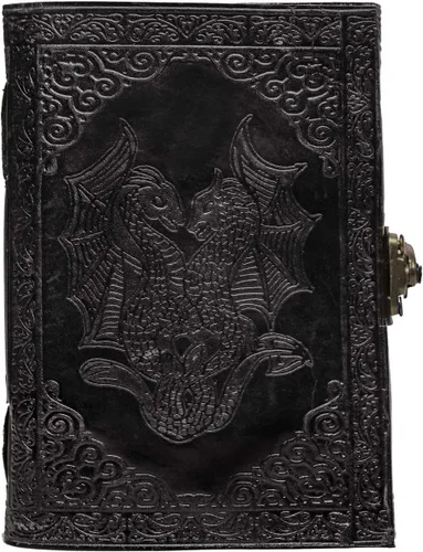Miniatura 3 de AzureGreen Libro de páginas en blanco de doble dragón, hecho a mano, de cuero, sin forro, diario de 5 x 7 pulgadas