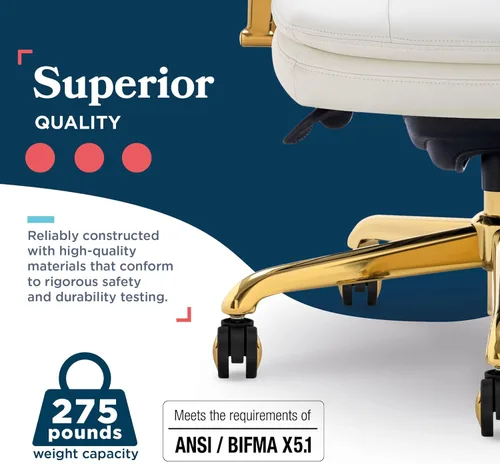 Miniatura 8 de La-Z-Boy Sonata - Silla ejecutiva giratoria ergonómica de cuero regenerado, color blanco y dorado (CCHR10014A)