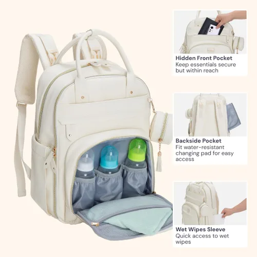 Miniatura 78 de BabbleRoo - Mochila para pañales - Bolso de viaje con artículos esenciales para bebés - Mochila multifunción resistente al agua, bolso de viaje
