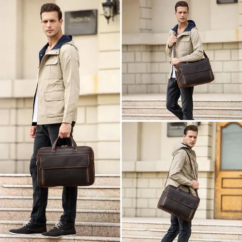 Miniatura 6 de TIDING Maletín de cuero para hombres 17 pulgadas portátil Messenger Bag Office Work Business Bolsa de hombro bolsa de fijación