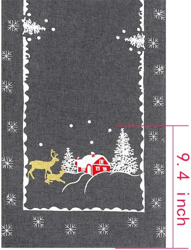 Miniatura 4 de Mantel pequeño con diseño de reno bordado para fiestas de Navidad