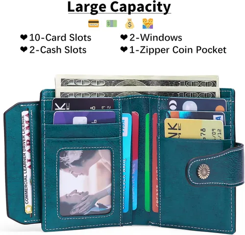 Miniatura 2 de FALAN MULE - Cartera de cuero auténtico para mujer pequeña plegable compacta con interferencia de radiofrecuencia RFID