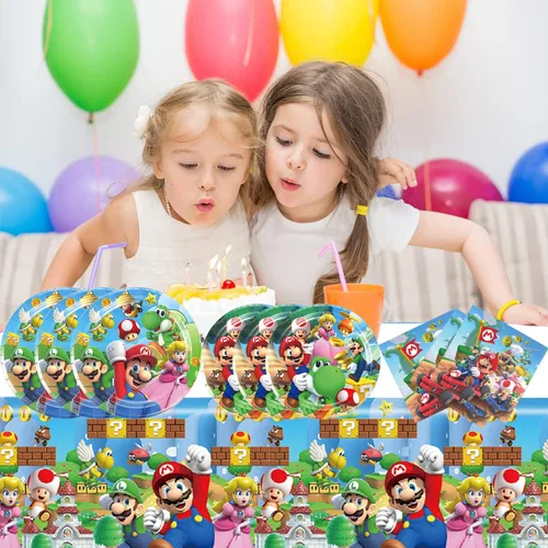Miniatura 7 de Mario Party Supplies 41 El paquete incluye 20 platos, 20 servilletas, 1 mantel para decoración de fiesta de cumpleaños de Mario (F456456)
