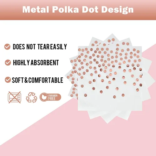 Miniatura 6 de Platos y Servilletas de Papel Blanco y Oro Rosa - Paquete de 50 - 25 Platos de Papel de 7 pulgadas y 25 Servilletas de 6.5 pulgadas, Suministros