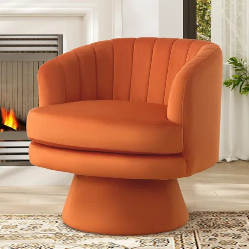 Miniatura 13 de IOMOR Silla giratoria de tocador con diseño de barril, silla moderna de mediados de siglo para sala de estar, dormitorio, espacios pequeños, silla