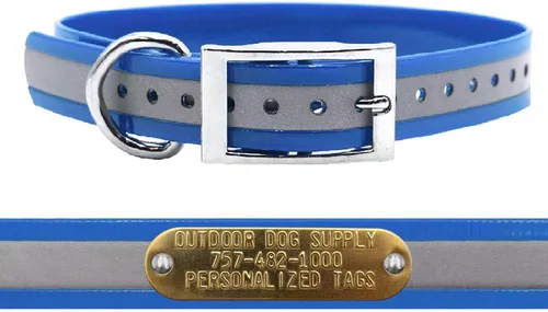 Miniatura 7 de Outdoor Dog Supply Collar de perro con anillo en D impermeable reflectante resistente de 1 pulgada para perros medianos y grandes con placa