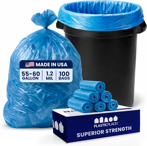 Bolsas de reciclaje azules 38x55 55 galones 100/caja 1.2 mil H-RBL55