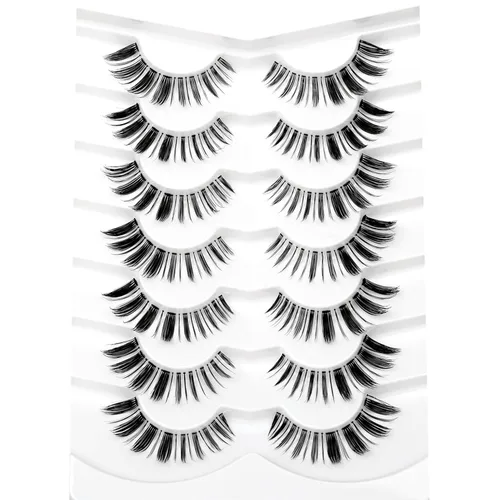 Miniatura 81 de Medias pestañas postizas con banda transparente, finas, estilo ojo de gato, naturales, cortas, pequeñas, acento 3/4, de visón sintético, tiras