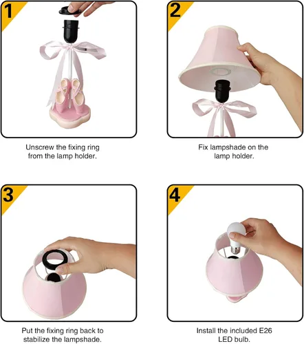 Miniatura 5 de Cozylight Lámpara de noche, diseño de zapatos de baile rosa, lámpara de mesa de 14 pulgadas de alto con pantalla de costura de tela para decoración
