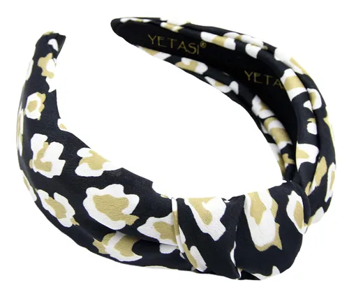 Diademas de satén de leopardo YETASI para mujer son elegantes. Diadema de moda de guepardo chic, diseñadora en color beige y negro, diadema anudada