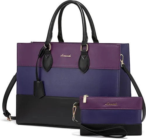 Miniatura 13 de LOVEVOOK Bolsa de mano para laptop para mujer, bolsa de trabajo, oficina, maletín para computadora con bolso de mano Negro