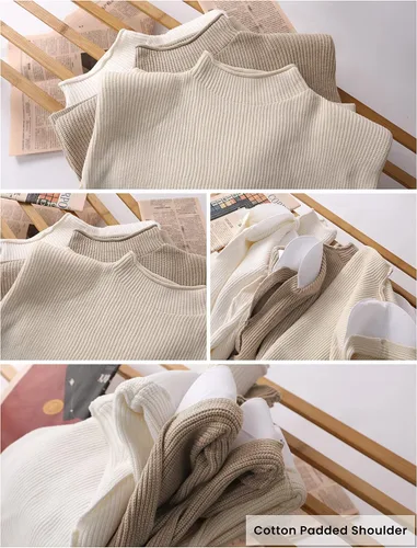 Miniatura 5 de Himosyber - Suéter de punto, unicolor y sin mangas para mujeres, chaleco elegante y elástico con cuello alto, manga casquillo