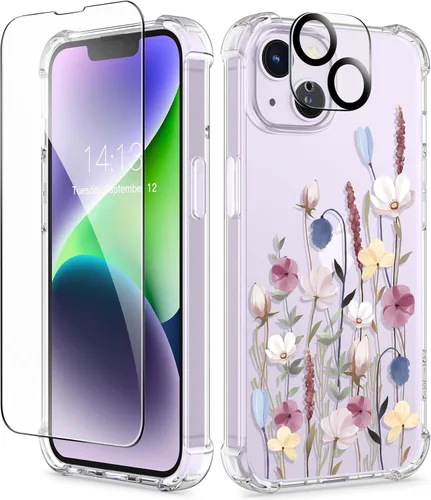 Miniatura 166 de GVIEWIN Funda diseñada para iPhone 13 de 6.1 pulgadas, con protector de pantalla de vidrio templado + protector de lente de cámara, flor
