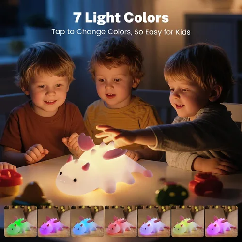 Miniatura 3 de AVEKI Luz nocturna de dragón rosa, linda lámpara de dragón para bebés regalos para niñas y princesas, 10 modos de luz táctil ajustable, lámpara