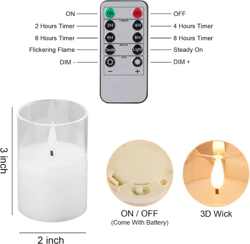 Miniatura 6 de VIODAIM Paquete de 6 velas votivas de cristal parpadeantes sin llama con control remoto, velas votivas de cera real de 2 x 3 pulgadas, funcionan
