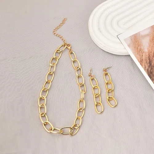 Miniatura 7 de Juego de collares y aretes de cadena de clip para mujeres y niñas, aretes minimalistas y gargantilla punk, joyería costum de moda