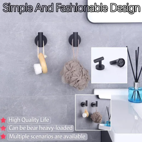 Miniatura 4 de GERZWY Gancho para abrigo de baño negro mate SUS 304 de acero inoxidable, gancho único para toalla/bata, para baño y cocina, estilo hotel