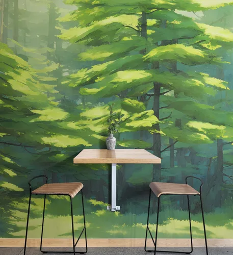 Papel tapiz de árbol forestal, papel tapiz extraíble de bosque verde, papel tapiz para despegar y pegar, papel tapiz temporal, impresiones de pared.