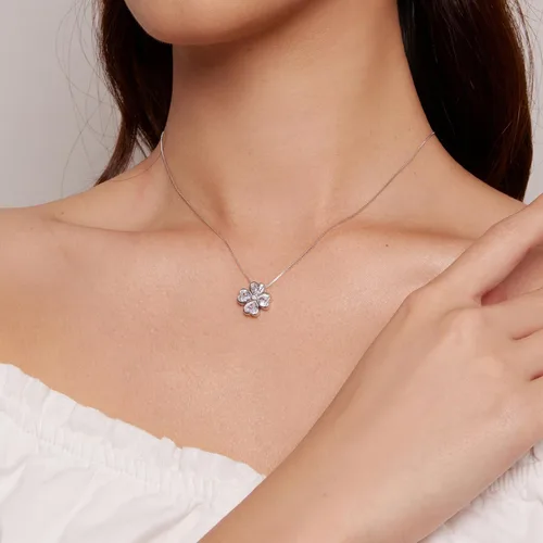 Miniatura 2 de NINGAN Collares de trébol de la suerte para mujer, plata de ley 925 5A+ CZ delicada joyería para mejores amigas, esposa, novia, cadena chapada