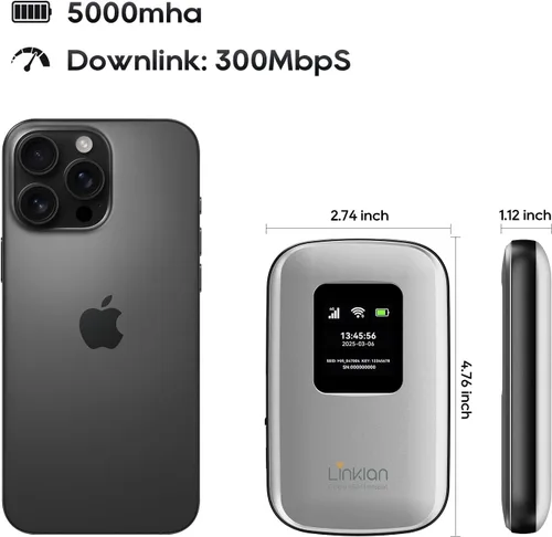 Miniatura 9 de Punto de acceso móvil portátil – eSIM Global WiFi Hotspot, no se necesita tarjeta SIM/contrato, 16 dispositivos, más de 180 países, enrutador