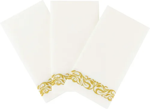 Miniatura 9 de Party Bargains Toallas desechables de lino para invitados, paquete de 50, 13 x 16 pulgadas, color blanco con impresión plateada, toallas de mano